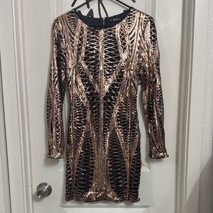 SHEIN Black and Gold Long Sleeve Dress